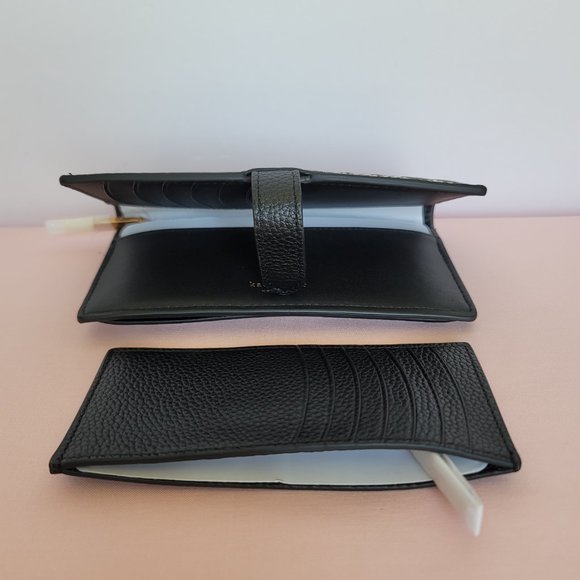 KATE SPADE Hudson Posh Plaid Embossed Pebbled Leather Bifold Wallet-Black MultI⭐ - Picture 8 of 16